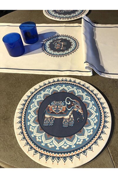 HAZE DESİGN LAB Mavi Süslü Fil Amerikan Servis/supla Kılıfı