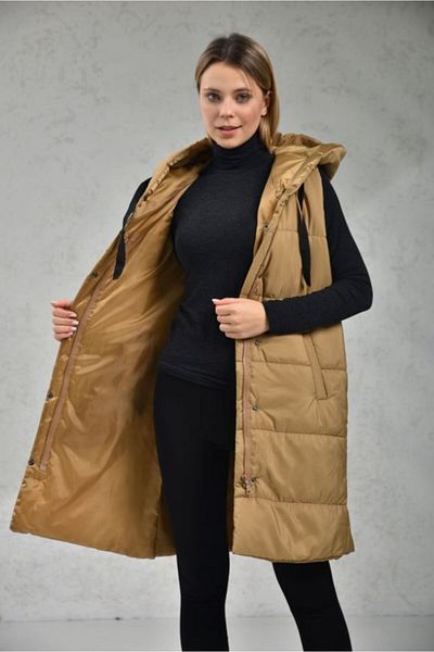 VOLT CLOTHİNG Дамска пухена жилетка с качулка и джобове с мляко и кафе