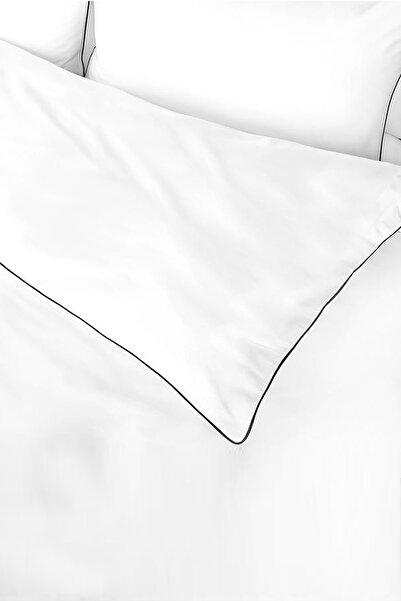 RİTMOHOME Snow White Basic Plain Cotton Black Piping Hotel Series Double Duvet Cover Set