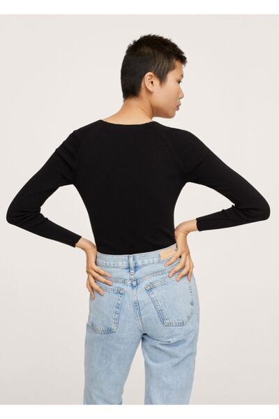 MANGO Woman Női fekete gombos részletes kötött pulóver