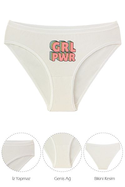 Kio Tasarım Girl Power Chiloți Pre-imprimați Femei Bumbac Ecru Kilot Frost Valentine-prieten-cadou de ziua de naștere