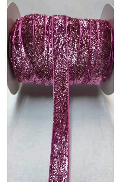 ATMACA TUHAFİYE Panglică de catifea cu sclipici de 2 cm - Panglică de catifea cu sclipici - Ornament de Anul Nou roz (5 METRI)