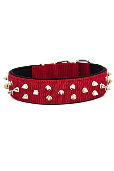 Doggie Comfort Dokuma Çivili Köpek Boyun Tasması Large Kırmızı 4x57-65 Cm