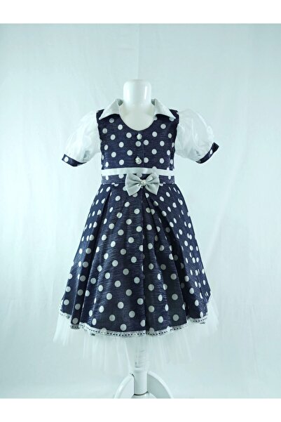 ÖFİ Kids فستان بناتي ذو ياقة وأزرار لامعة ومنقط