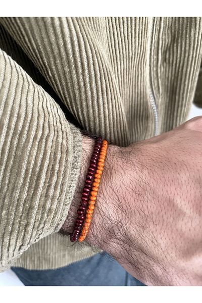 Padore Accessory Orange and Claret Red Very Stylish Wooden Double Bracelet Set