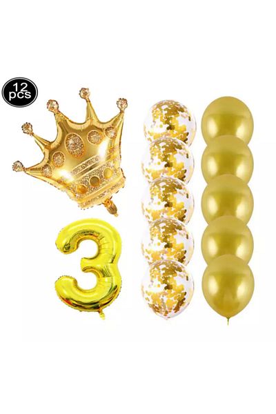 RÖNESANS PARTİ King Crown Foil And Latex Balloon Set Party Set Age 3