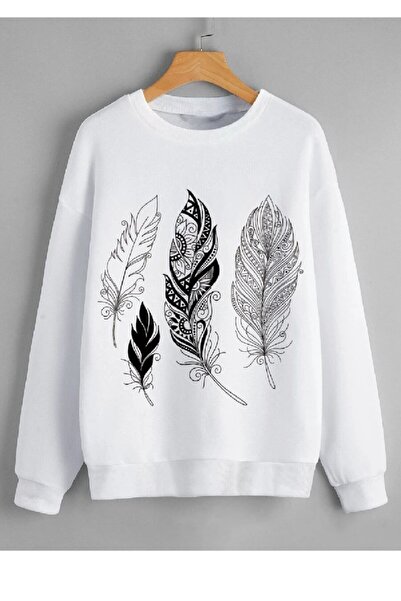 Deocept Hanorac unisex imprimat cu pene albe - 3 fire