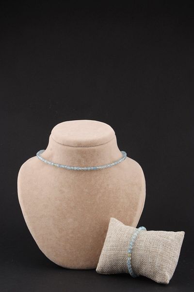 OSMANLI DEĞERLİ TAŞ Certified Aquamarine Necklace Bracelet Set 4 Mm