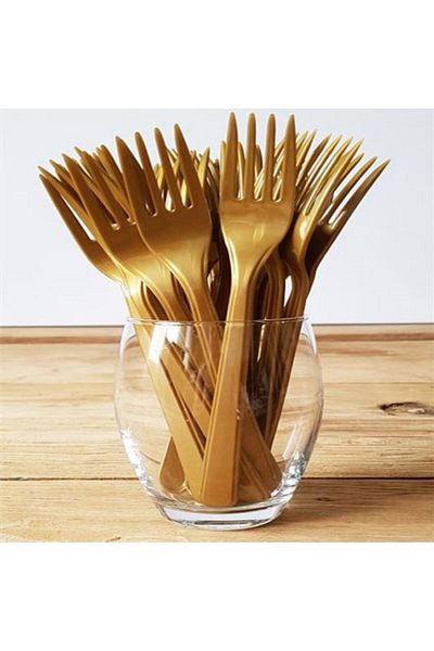 Kelebek Oyuncak Gold Golden Yellow Plastic Fork 18 cm-25 Pieces