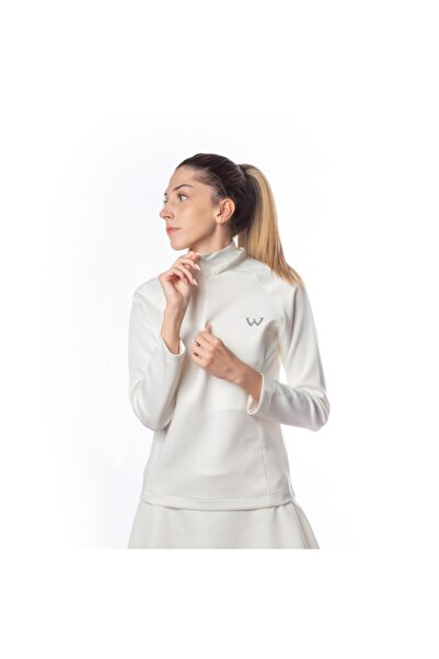 Wiawi Kadın Çıkarılabilir Kapüşonlu Fit Termal Örme Beyaz Spor Hırka Sweatshi...