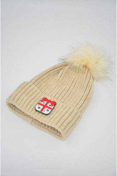 mottomia New Year/Valentine's Day Special Gift Package Beige Color Gift Beanie with Figures and Pompoms