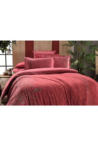 Sarev Burgonya Fancy Poplin Nevresim Takımı Büyük Boy King Size Kırmızı