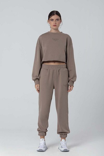 Wear Three Points Jolie Filthy Stitch Crop Brown Sweatshirt