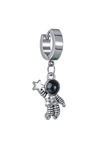The Collection Unisex Stainless Steel Astronaut Robot Dangle Hoop Earrings
