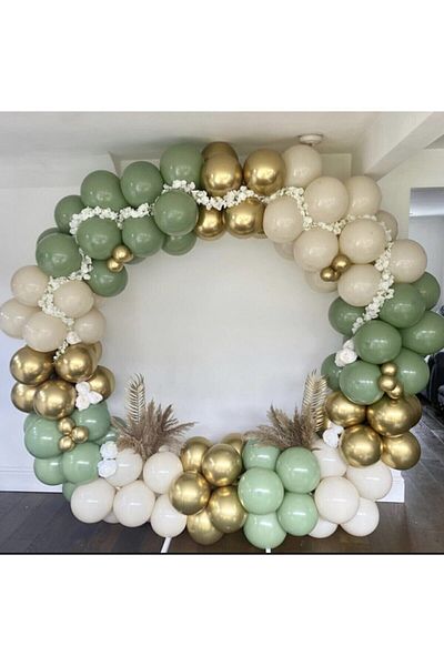 Çemrek Süs Parti Chrome Gold Retro Sea Sand And Winter Green Balloon Chain 100 Pieces Balloon Chain And Pump