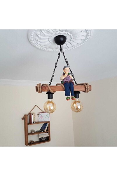 HÜMA Tasarım Dekoratif 2' Li Rustik Nigrum Halatlı Ahşap Avize (BİBLO DAHİL DEGİLDİR)