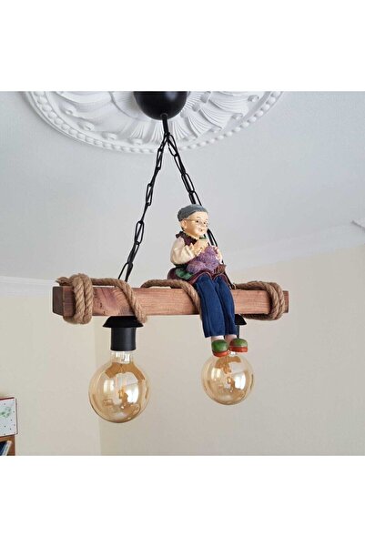 HÜMA Tasarım Dekoratif 2' Li Rustik Nigrum Halatlı Ahşap Avize (BİBLO DAHİL DEGİLDİR)