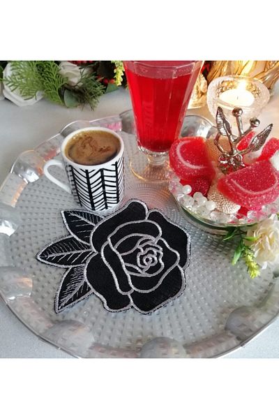 Lady Rio Șervețel de cocktail, șervețel de prezentare, șervețel de prezentare pentru cocktail de Anul Nou, broderie brodată (1 bucată) model trandafir