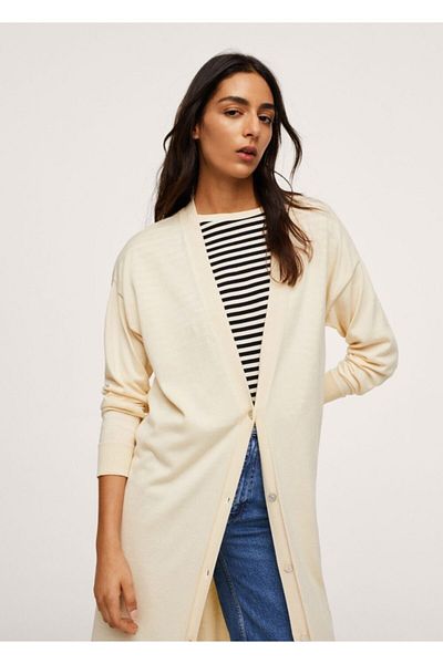 MANGO Woman Women's Ecru Cotton Blend Cardigan