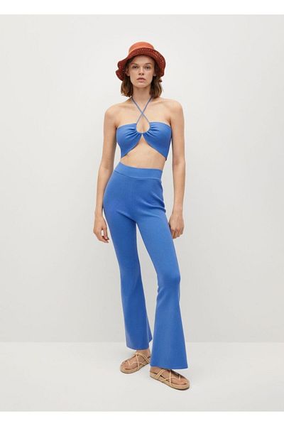 MANGO Woman Women's Blue Wrap Knit Top