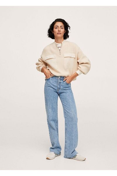 MANGO Woman Women's Beige Pocket Knitted Sweater