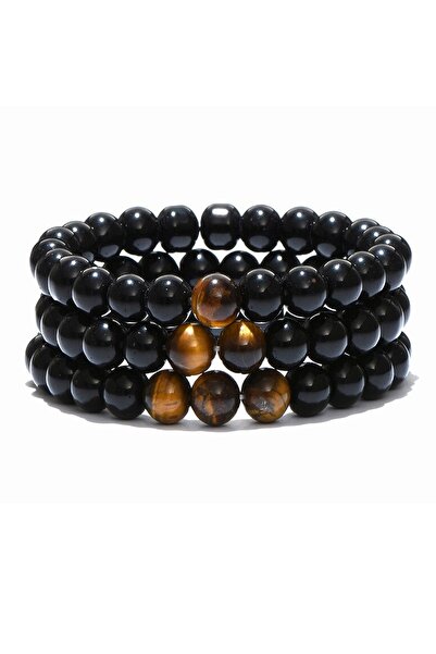 Kusakli مجموعة من 3 أساور من الحجر الطبيعي المختلط