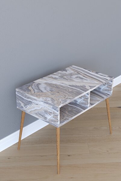 Remaks Retro Tv Sehpası Beyaz Mermer