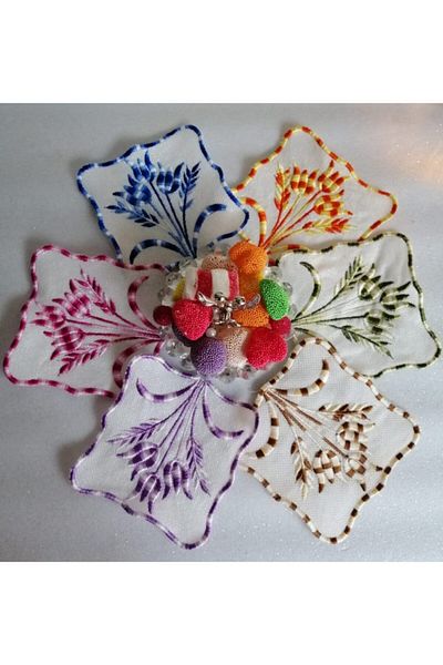 Lady Rio Cocktail Napkin, Presentation Napkin, Christmas Cocktail Presentation Napkin, Marbled Embroidery (6 Pieces)