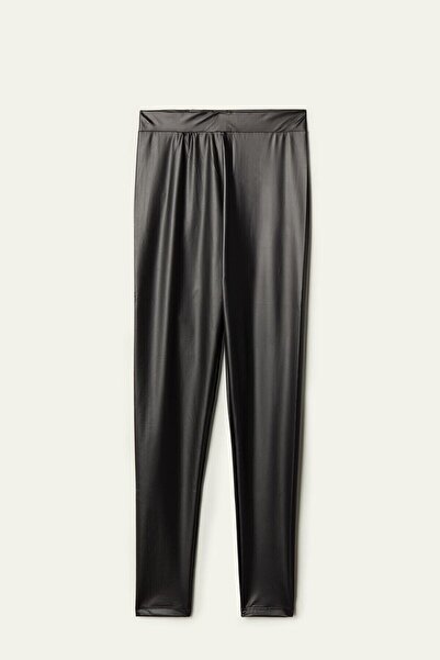 bejamonti Colanți subțiri din piele mată cu talie înaltă pentru femei - negri