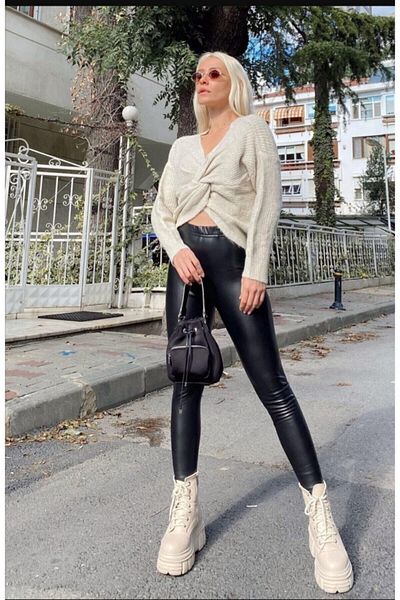 jilly jo Colanți negri Fitform din piele mată de damă