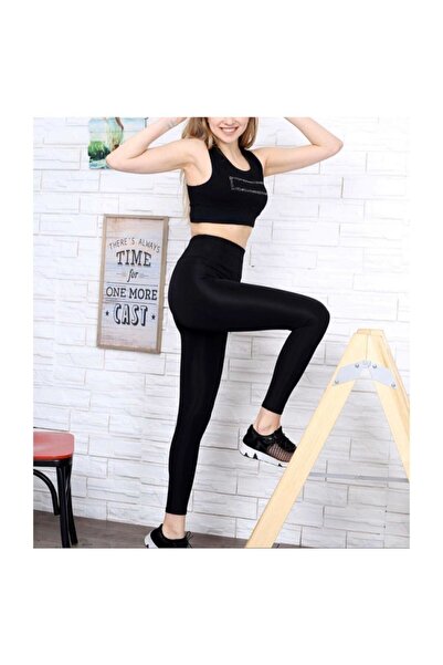 Momslab Ženske crne extra Visok struk sjajne disko tajice