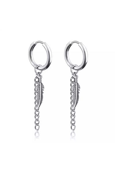 Köstebek Feather Chain Hoop Earrings