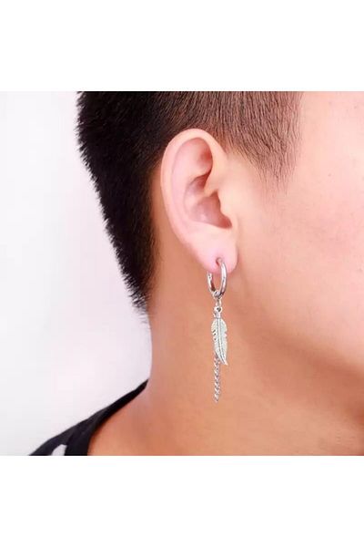 Köstebek Feather Chain Hoop Earrings