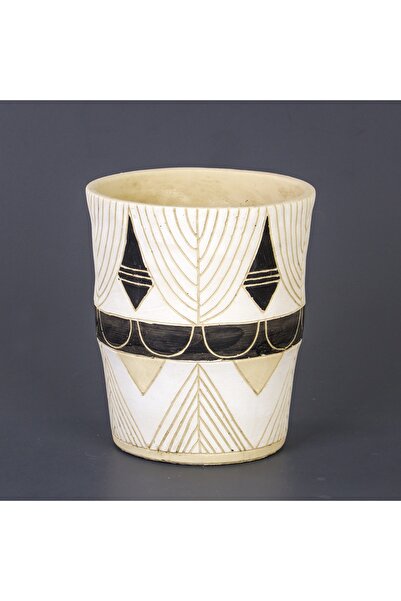 Euro Flora Yuvarlak Beton Saksı Beyaz 19x24.5 Cm
