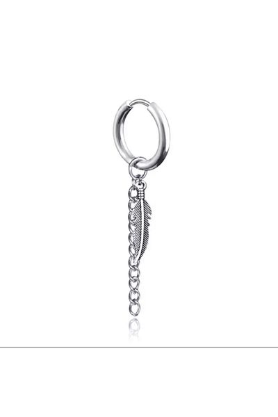 Köstebek Gothic Punk Chain Feather Pendulum Earrings Single