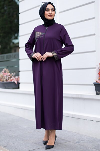 Feiza Collection Fermuarlı Tesettür Ferace - Mor