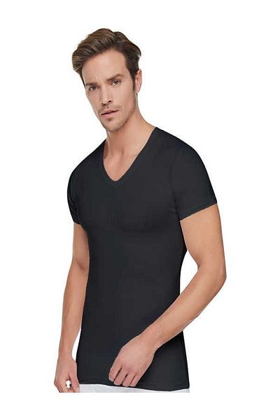 Tutku Men's 4-Piece Black Rib V-Neck Undershirt Mrt0107s4