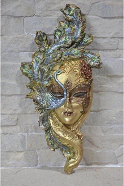 ekinoksart Venedik Karnaval Mask Polyester Gold- El Yapımı- Küçük Boy