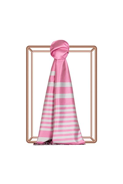ipekevi Μεταξωτό σάλι Lilyum Pink Focus Meridian Stripes