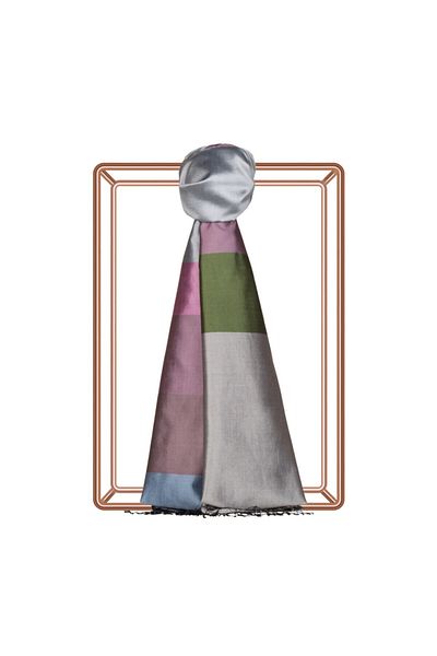 ipekevi Gray Dried Rose Belt Striped Silk Shawl