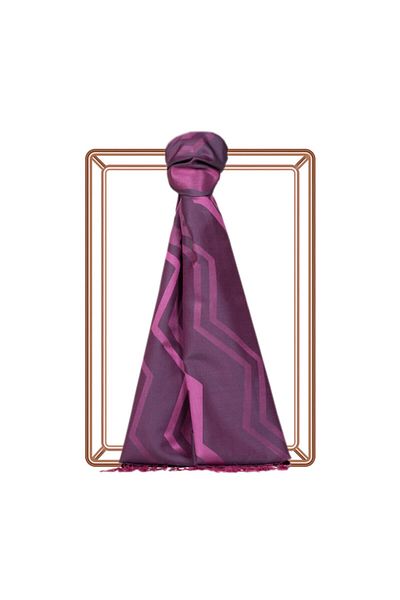 ipekevi Plum Ethnic Zigzag Patterned Silk Shawl