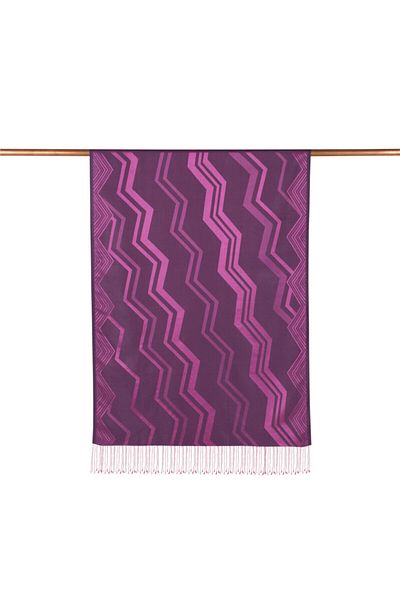 ipekevi Plum Ethnic Zigzag Patterned Silk Shawl