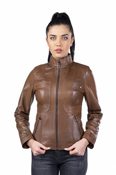 BATU DERİ Kadın Taba Hakiki Deri Deri Ceket