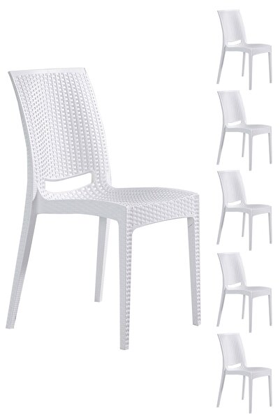 SANDALİE 6 Adet Rattan Beyaz Sandalye - Bahçe&balkon&teras Sandalye