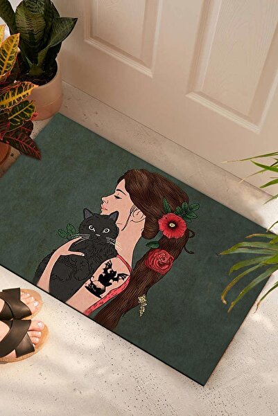 Buket Home Dost Kedi Kapı Önü Paspası Dekoratif Kapı Paspası Dış Mekan Paspas Ev Içi Paspası