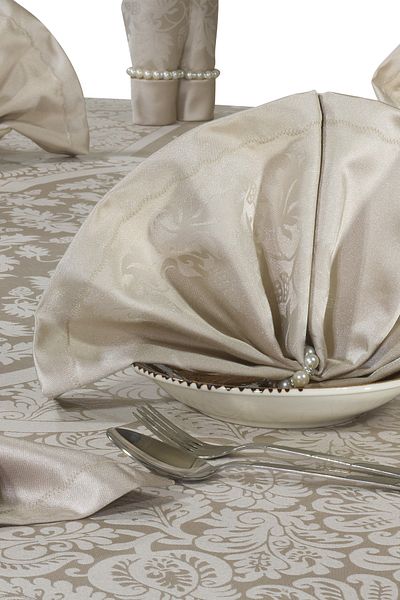 BİRHOME Vip Cotton Tablecloth Set for 12 Persons Coffee