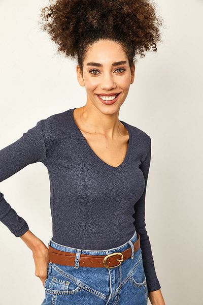 XHAN Women's Indigo V-Neck Camisole Blouse 2KZK2-12062-27