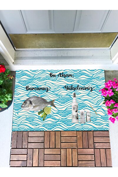 Buket Home سجادة باب أمامية على شكل سمكة من Rakı، سجادة باب مزخرفة، سجادة باب خارجية، سجادة داخلية للمنزل