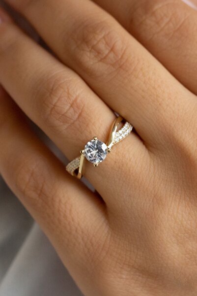 FSM ALYANS 925 Ayar Gümüş Sonsuzluk Tektaş Gold Yüzük