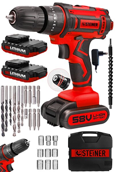 STEİNER Germany Technology Titan 58 V 5 Ah Darbeli Çift Akülü Vidalama Metal Şanzıman Şarjlı Matkap
